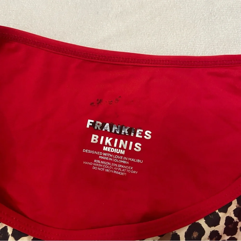 Frankie's Bikinis Leopard Print Bikini Bottoms with Red Trim